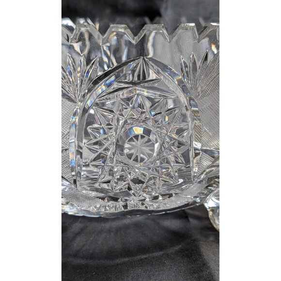 VTG American Brilliant Cut Glass Bowl Oval Footed Prescut Star 13" RARE! - Picture 10 of 11